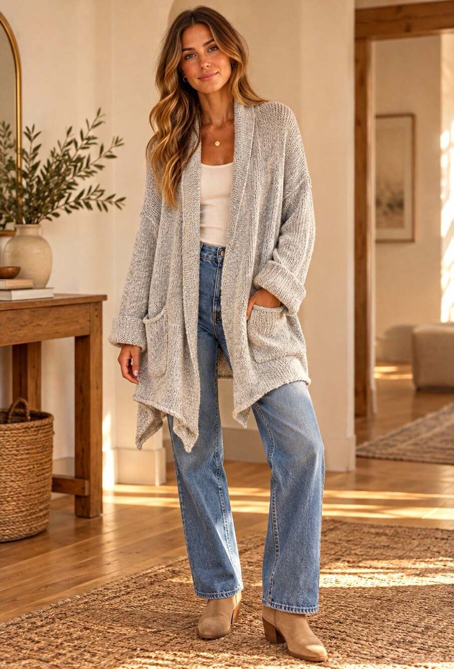 Anthropologie Gray Lightweight Knit Open-Front Oversized Cardigan Pockets 1X